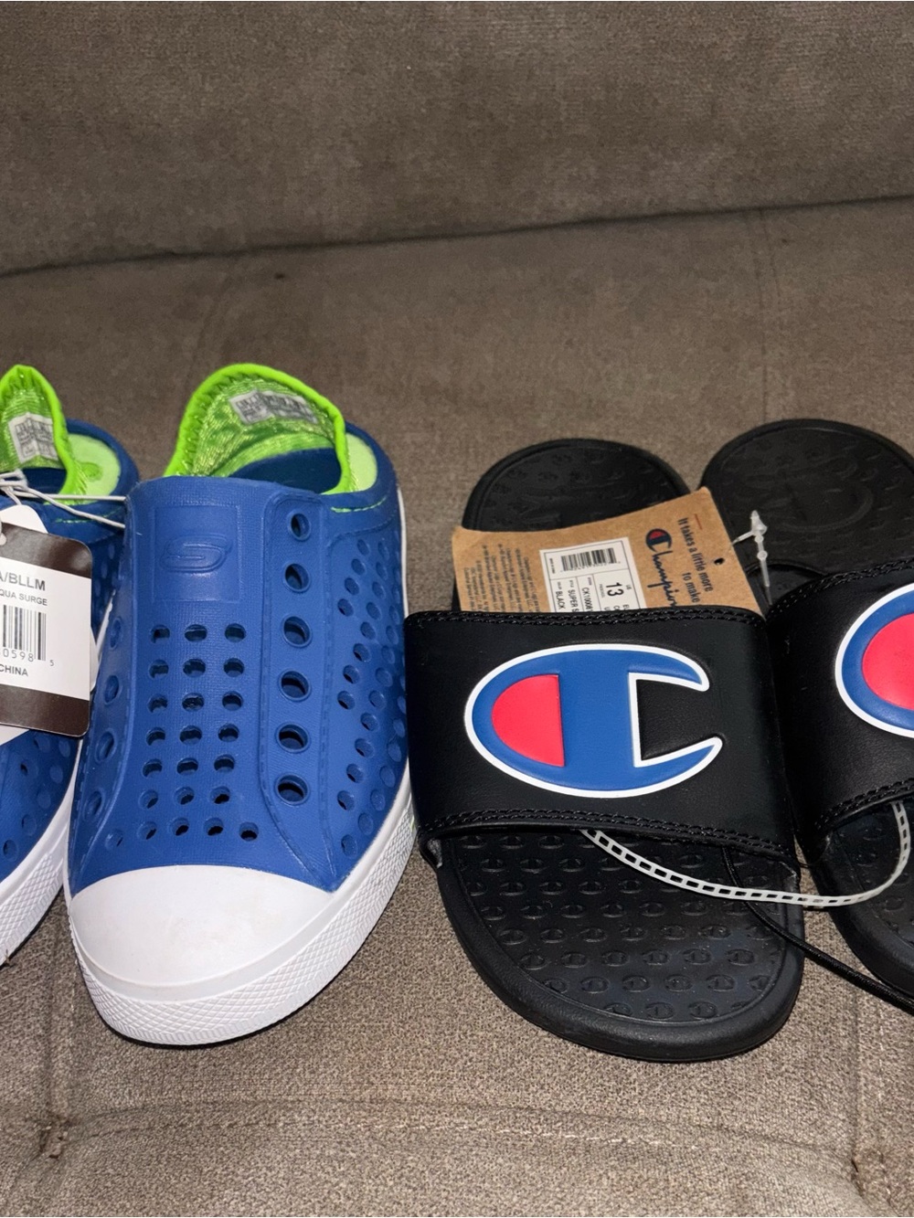 Blue Kids Slip-On Water Shoes with Neon Green Lining